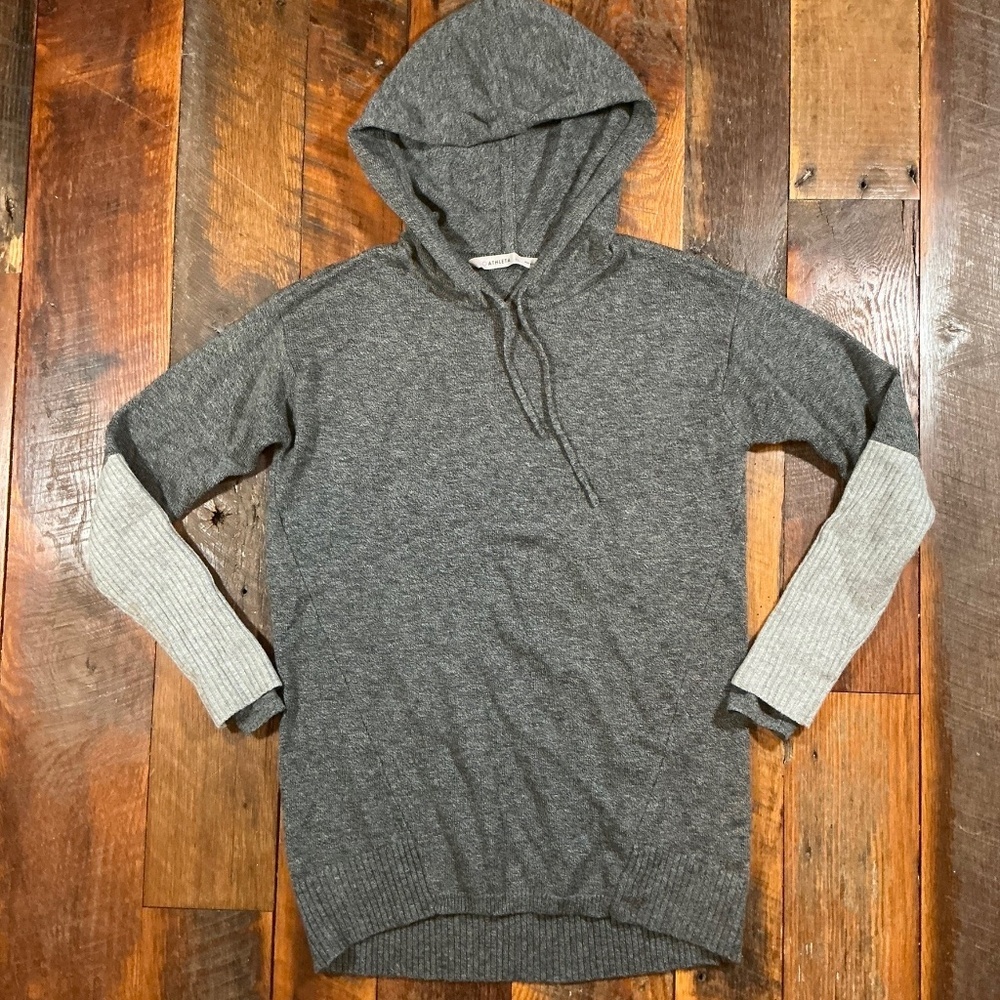Athleta Merino Wool Hoodie Sweater Gray Colorblock Sleeve Xs